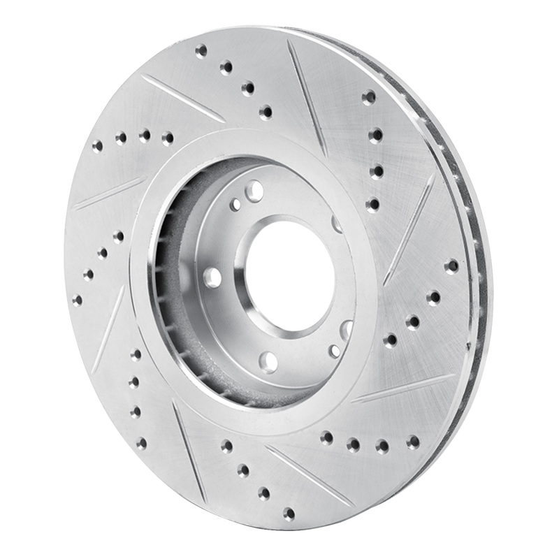 Hyundai AZERA Brake Rotor (1) - Front Left - R1 Concepts - Drilled & Slotted - Silver - `04-`11
